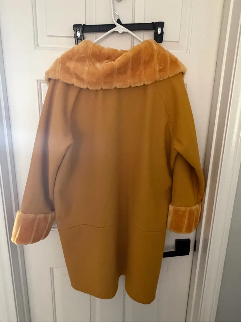 Wool-Blend Mustard Coat with Faux Fur Trim